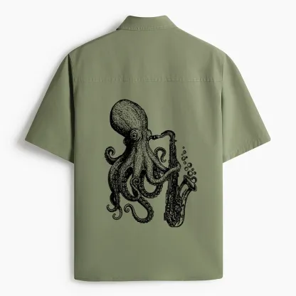 Tokyo-Lion Octopus Playing Saxophone Work Shirt