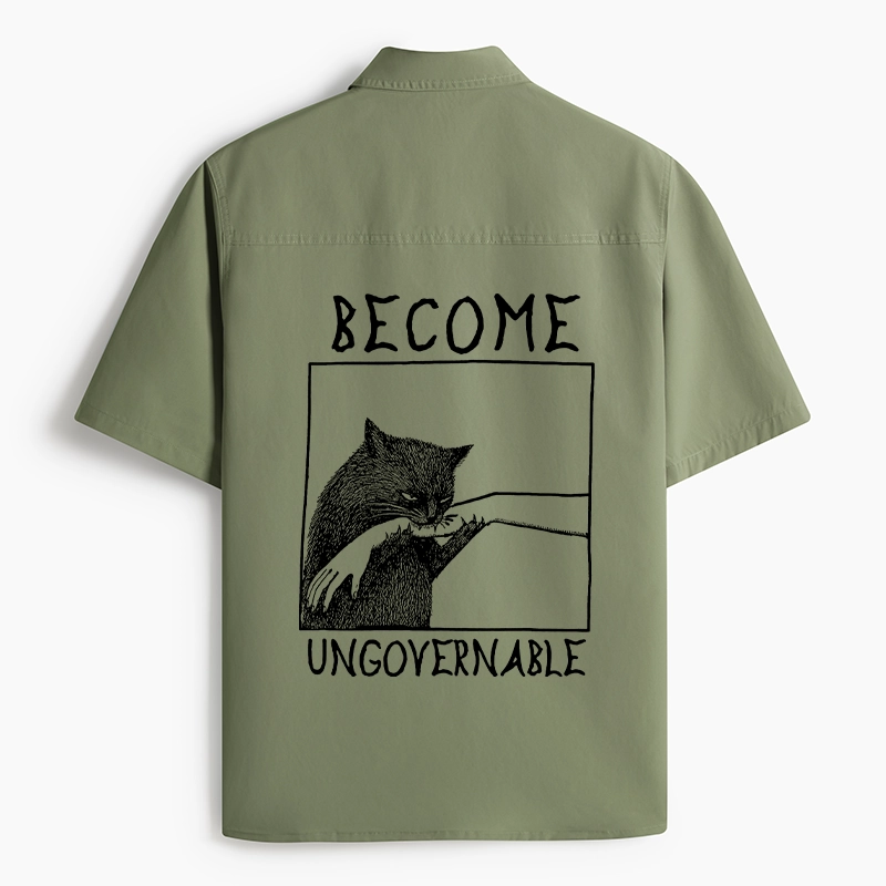 Tokyo-Lion Cat Biting Arm Work Shirt-Tokyo-Lion