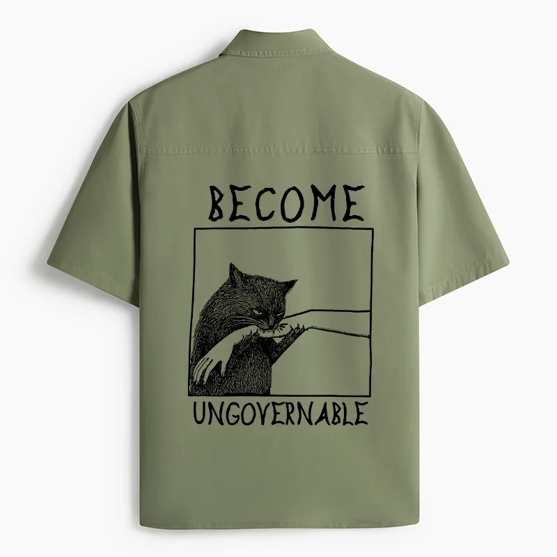 Tokyo-Lion Cat Biting Arm Work Shirt-Tokyo-Lion