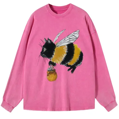 Tokyo-Lion Catbee Funny Washed Long Sleeve T-Shirt