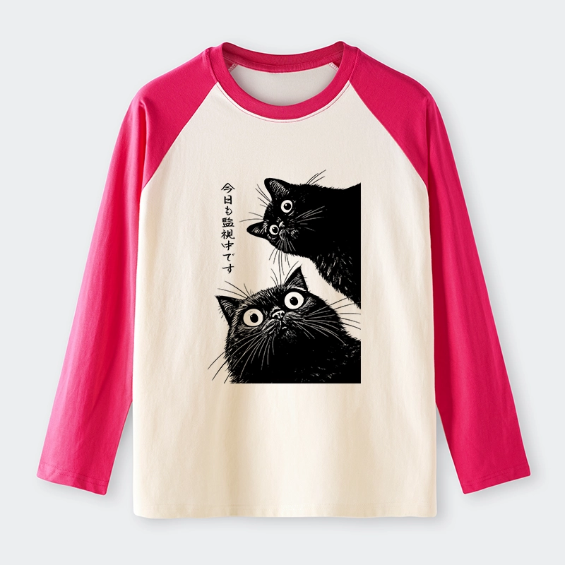 Tokyo-Lion The Cat Is Watching Today Raglan Long Sleeve T-shirt