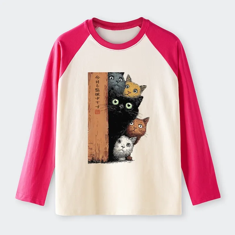 Tokyo-Lion Five Cats Are Watching You Raglan Long Sleeve T-shirt