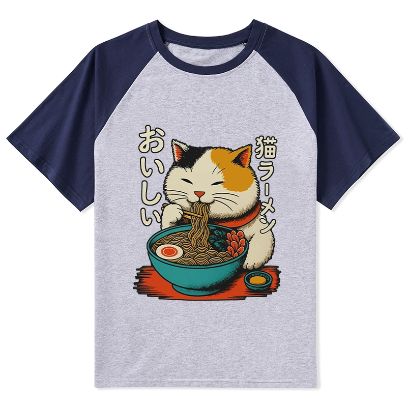 Tokyo-Lion Cute Eat Eating Japanese Ramen Raglan T-shirt