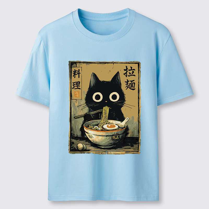 Tokyo-Tiger Cute Black Cat Eating Ramen Japan Classic T-Shirt