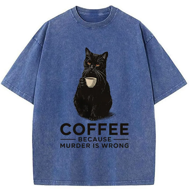 Tokyo-Lion Can't Commit Murder So I'll Drink Coffee Washed T-Shirt