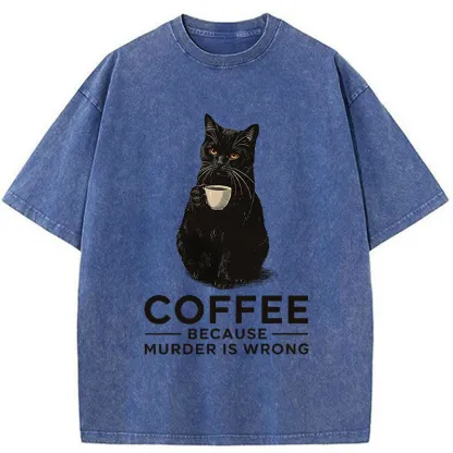 Tokyo-Lion Can't Commit Murder So I'll Drink Coffee Washed T-Shirt