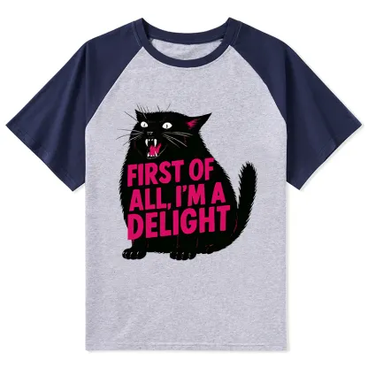 Tokyo-Lion Roaring Black Cat Raglan T-shirt