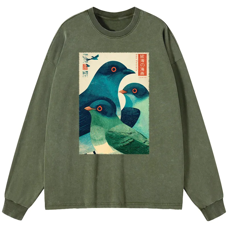 Tokyo-Lion Petrels Of The Painted Sea Washed Long Sleeve T-Shirt