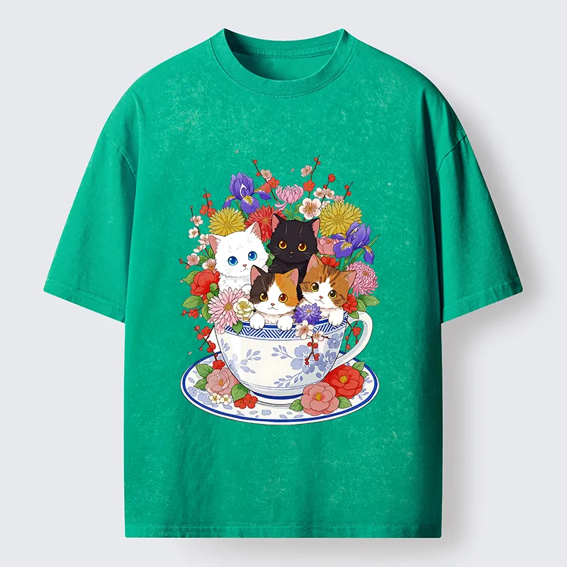 Tokyo-Lion Four Adorable Kittens Washed T-Shirt