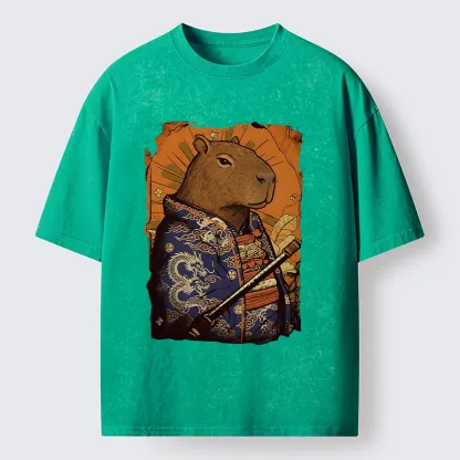 Tokyo-Lion Elegant Capybara Japan Washed T-Shirt