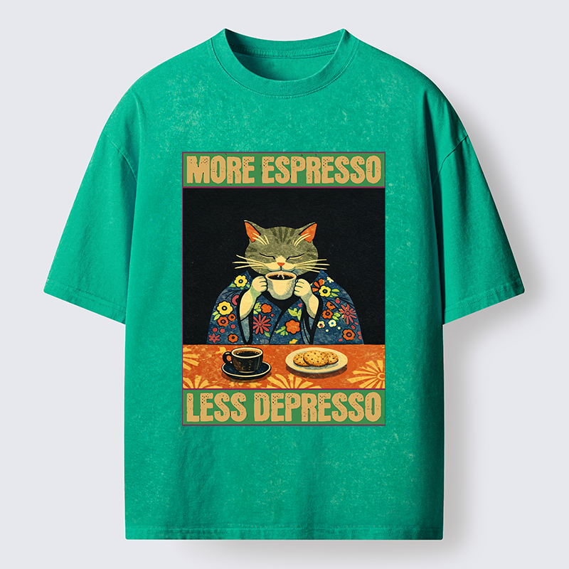 Tokyo-Lion Cat Tasting Coffee Japan Washed T-Shirt