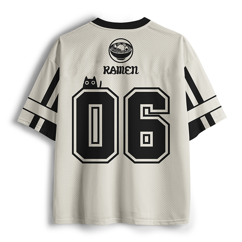 Tokyo-Lion Cute Black Cat Eating Ramen Japan Mesh Jersey