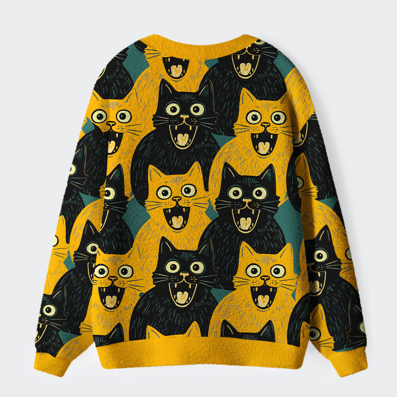 Tokyo-Lion Yellow Cat And Black Cat Ugly Cardigan Sweater