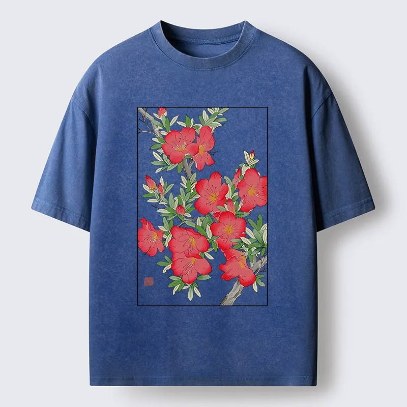 Tokyo-Lion Flower Blooms in Ukiyo-e Style Washed T-Shirt
