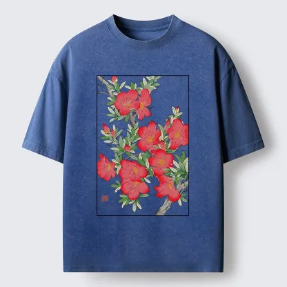 Tokyo-Lion Flower Blooms in Ukiyo-e Style Washed T-Shirt