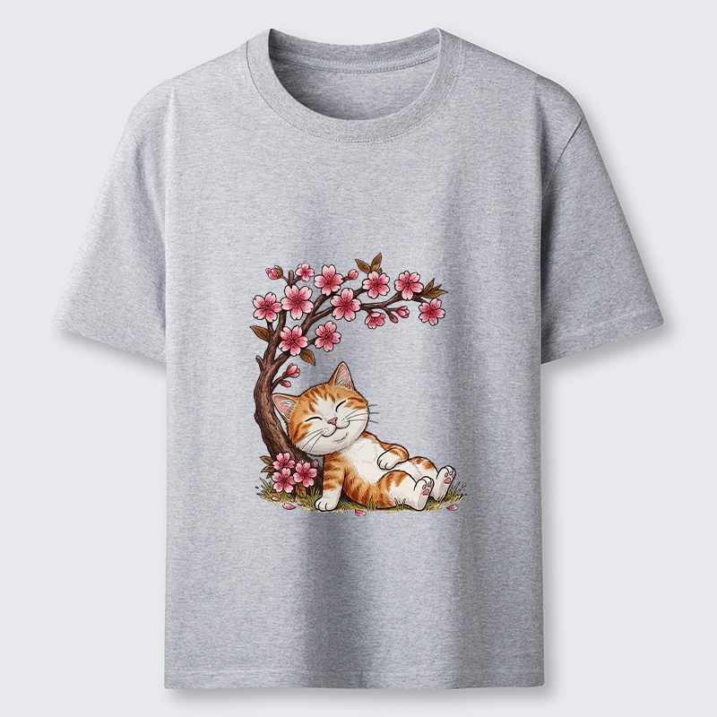 Tokyo-Lion Cat Sleeps Under Sakura Classic T-Shirt