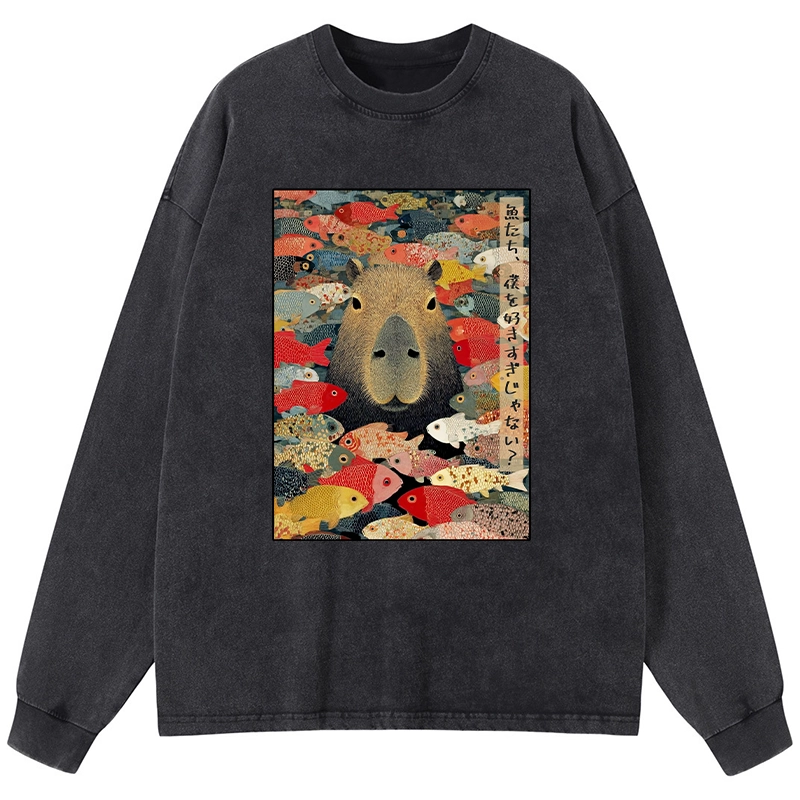 Tokyo-Lion Am I Too Lovable? Washed Long Sleeve T-Shirt-Tokyo-Lion