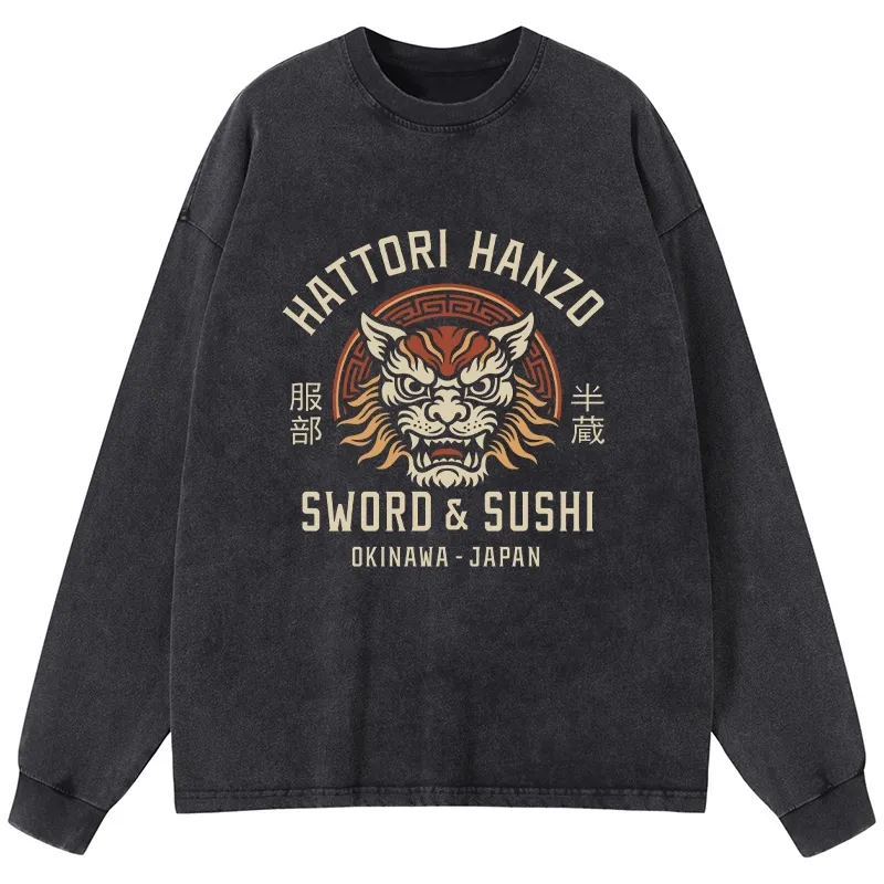 Tokyo-Lion Hattori Lion Japanese Samurai Washed Long Sleeve T-Shirt