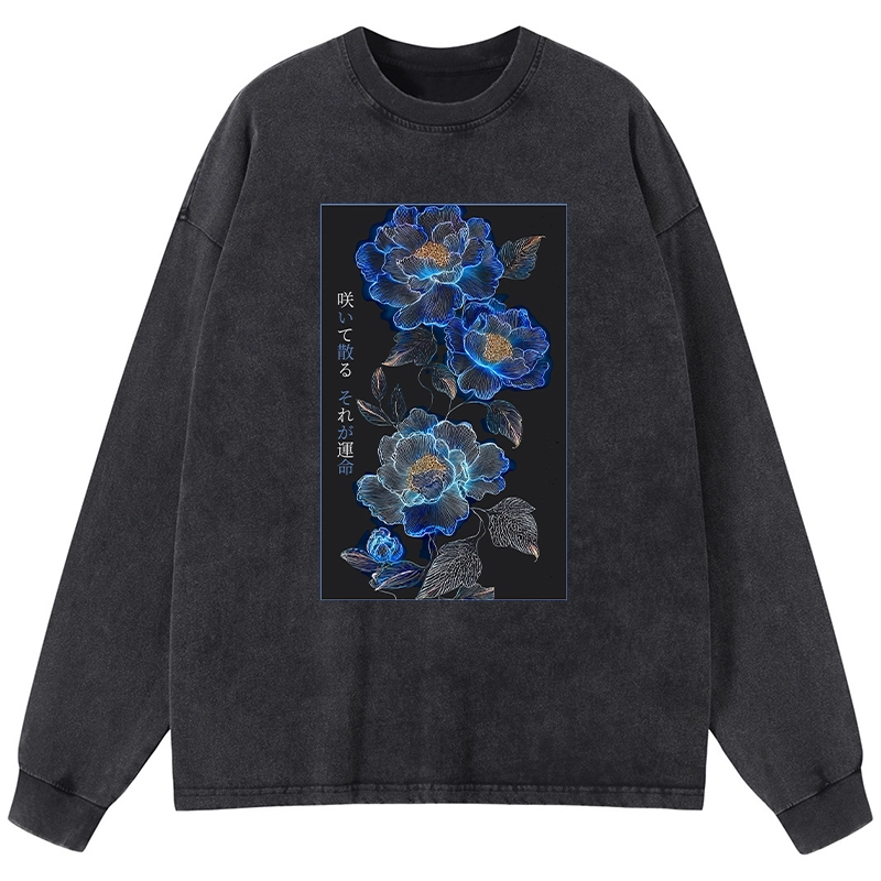 Tokyo-Lion The Sea Of Flowers In The Darkness Washed Long Sleeve T-Shirt