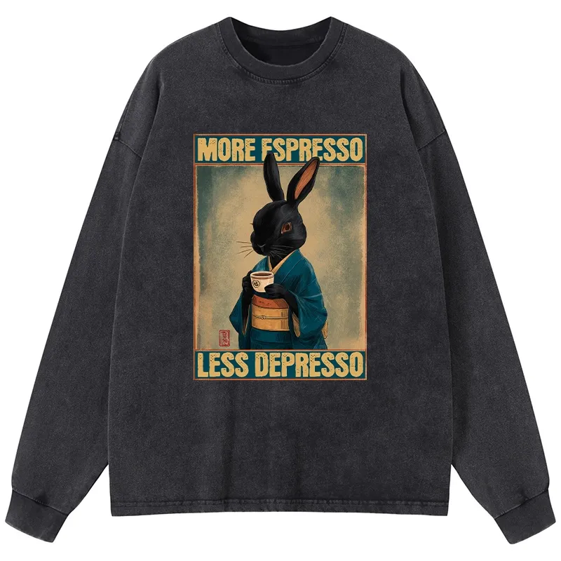 Tokyo-Lion More Espresso Less Depresso Rabbit Washed Long Sleeve T-Shirt