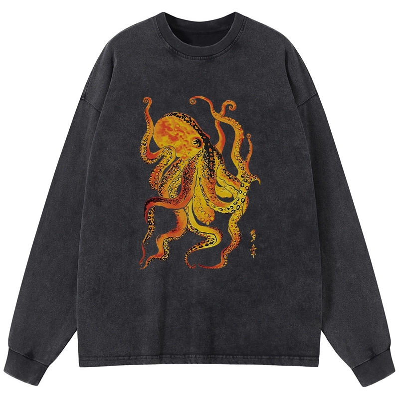 Tokyo-Lion Deep Sea Gorgeous Octopus Washed Long Sleeve T-Shirt