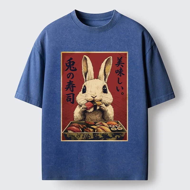 Tokyo-Lion Rabbit’s Sushi Feast Washed T-Shirt