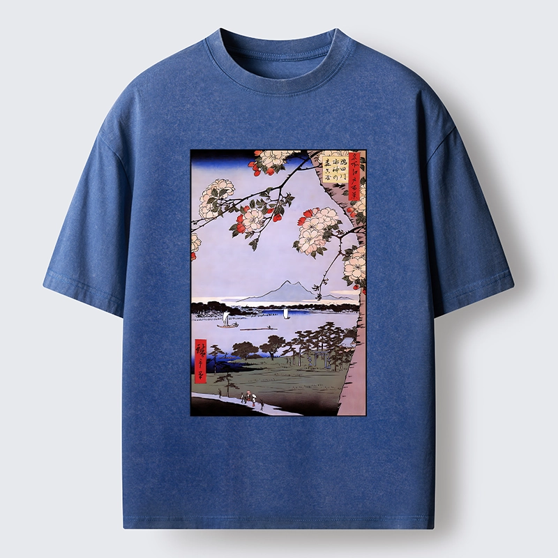 Tokyo-Lion Vintage Japanese Print: Sakura And Fuji Washed T-Shirt