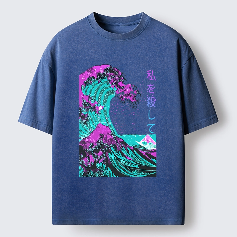 Tokyo-Lion Neon Great Wave Off Kanagawa Washed T-Shirt-Tokyo-Lion