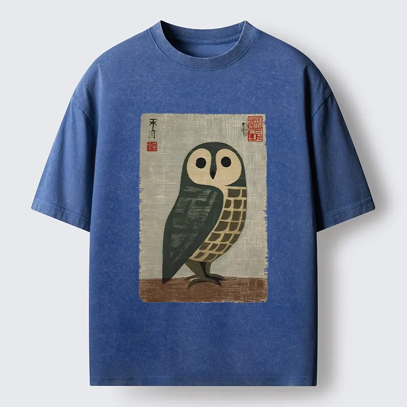Tokyo-Lion Traditional Owl In Japanese Art Washed T-Shirt