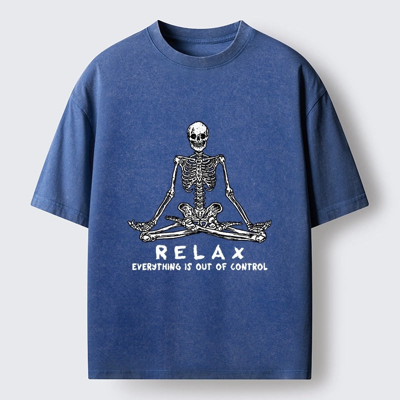 Tokyo-Lion Skeleton Meditates Calmly Washed T-Shirt
