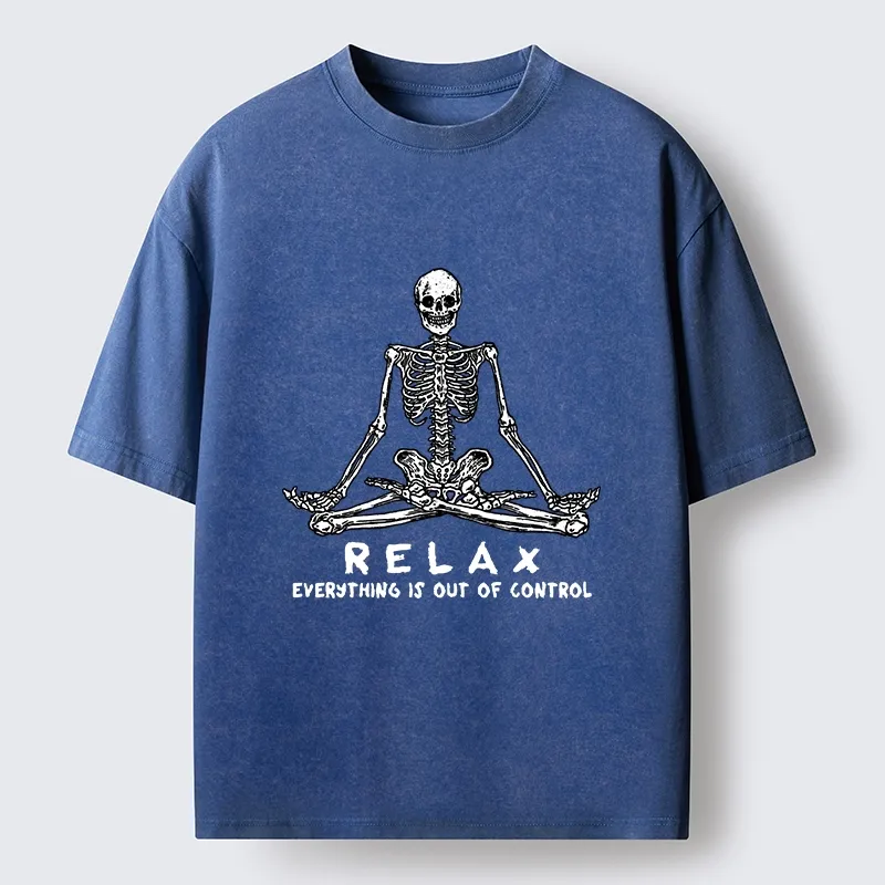 Tokyo-Lion Skeleton Meditates Calmly Washed T-Shirt