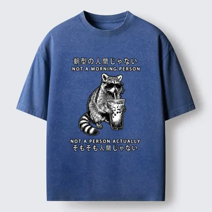 Tokyo-Lion Raccoon Rejecting Early Mornings Washed T-Shirt-Tokyo-Lion