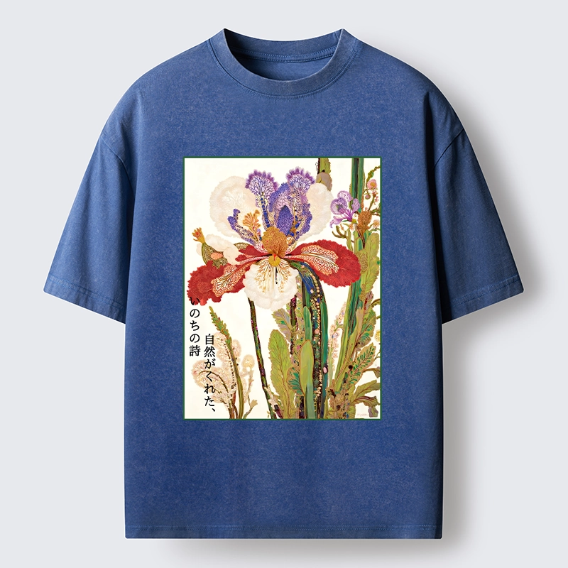 Tokyo-Lion Vintage Japanese Flower Painting Washed T-Shirt-Tokyo-Lion