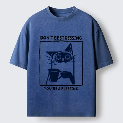 Tokyo-Lion Coffee Cat Blessing Meme Washed T-Shirt-Tokyo-Lion