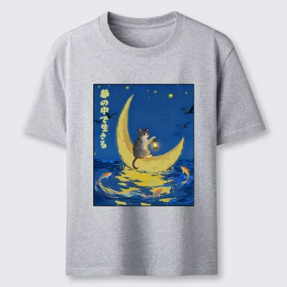 Tokyo-Lion Cat On Moon Boat Over Sea Classic T-Shirt-Tokyo-Lion