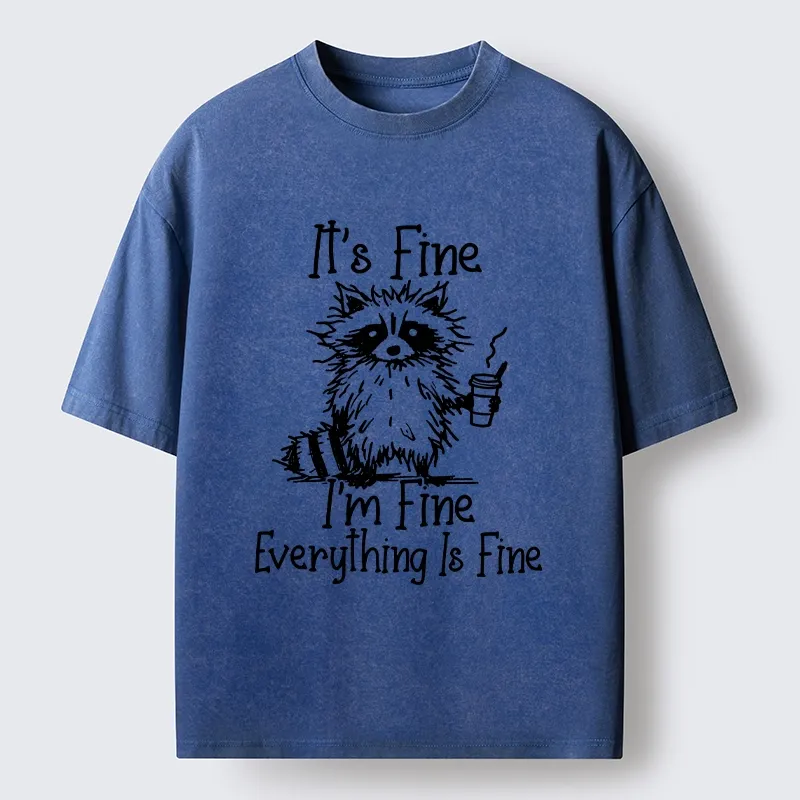 Tokyo-Lion Raccoon Fine Meme Washed T-Shirt-Tokyo-Lion