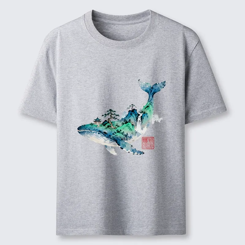 Tokyo-Lion Whale Ink Painting Landscape Classic T-Shirt
