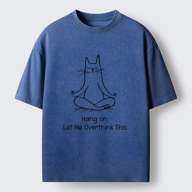 Tokyo-Lion Meditating Cat Overthinking Vibe Washed T-Shirt