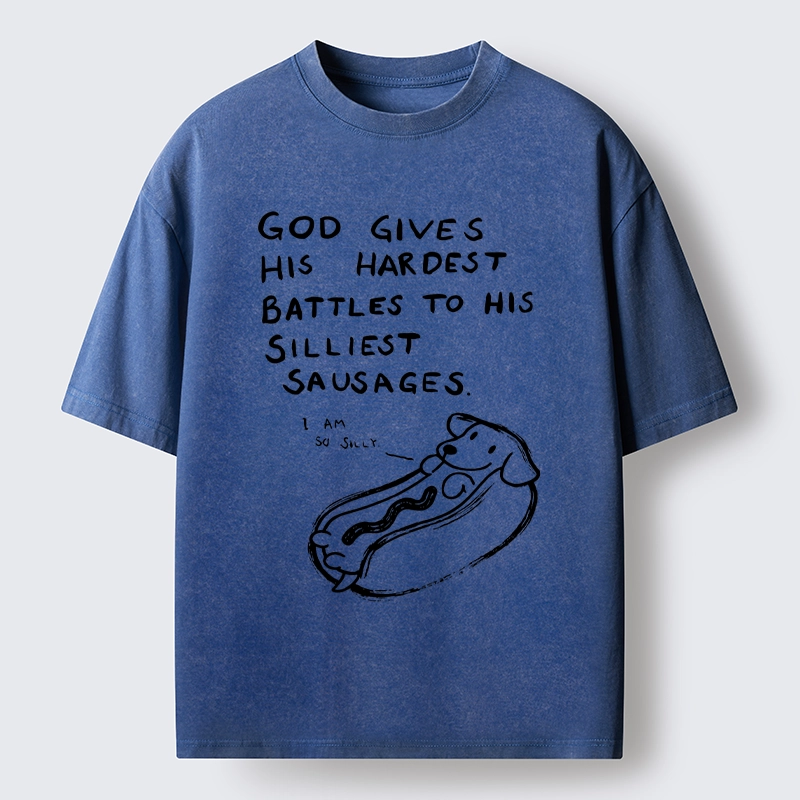 Tokyo-Lion Silly Sausage Dog Meme Washed T-Shirt