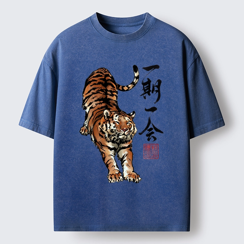 Tokyo-Lion Japanese Ink Tiger Art Washed T-Shirt