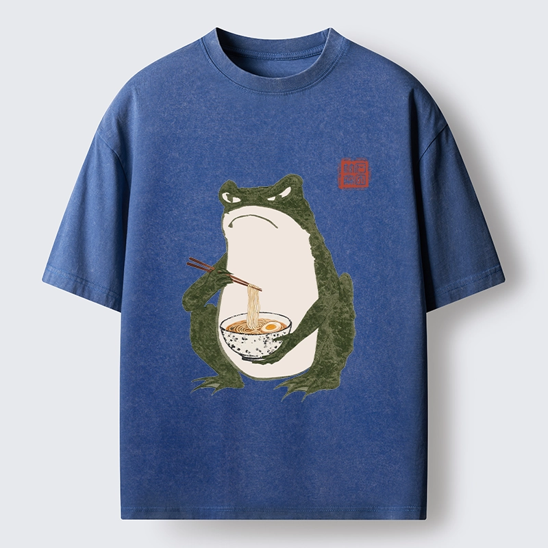 Tokyo-Lion Grumpy Frog Loves Ramen Washed T-Shirt