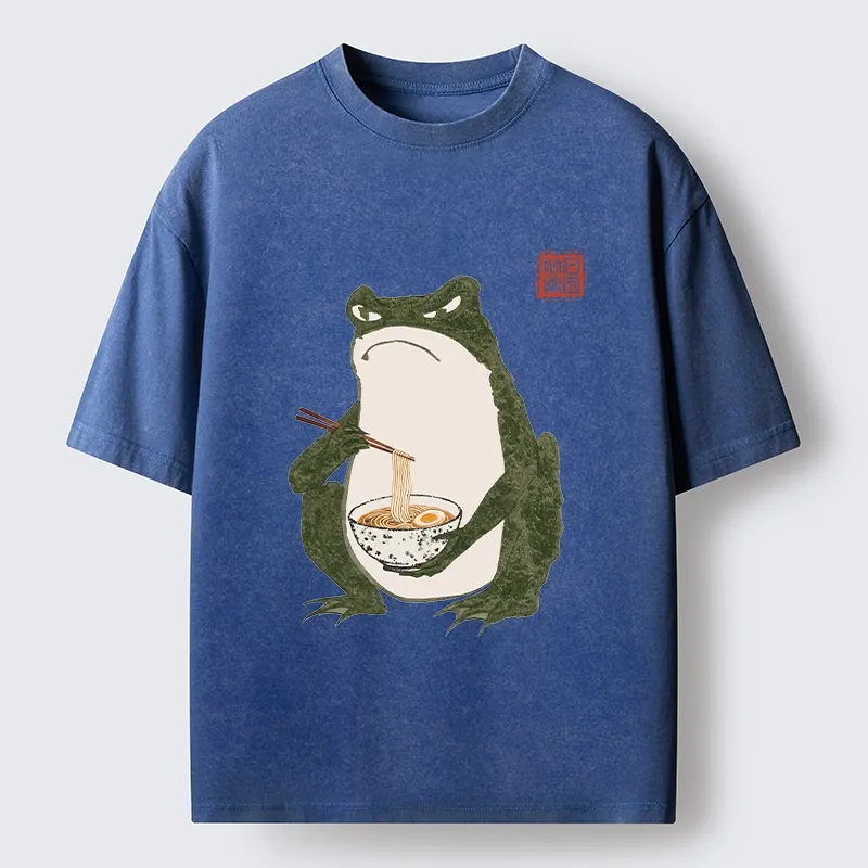 Tokyo-Lion Grumpy Frog Loves Ramen Washed T-Shirt