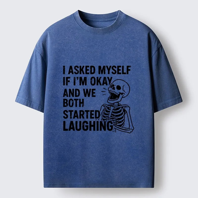 Tokyo-Lion Skeleton Mental Health Joke Washed T-Shirt