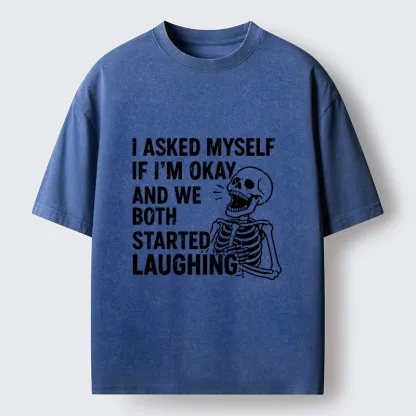Tokyo-Lion Skeleton Mental Health Joke Washed T-Shirt