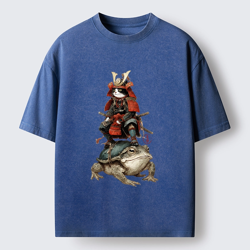Tokyo-Lion Japanese Samurai Cat Warrior Washed T-Shirt