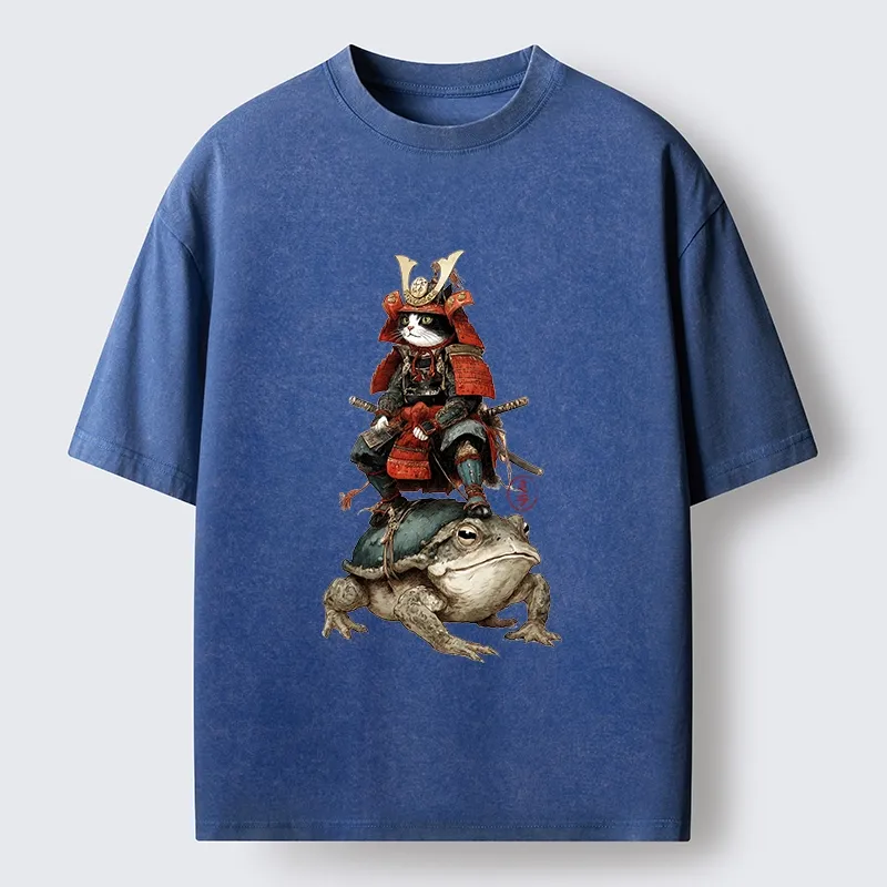 Tokyo-Lion Japanese Samurai Cat Warrior Washed T-Shirt