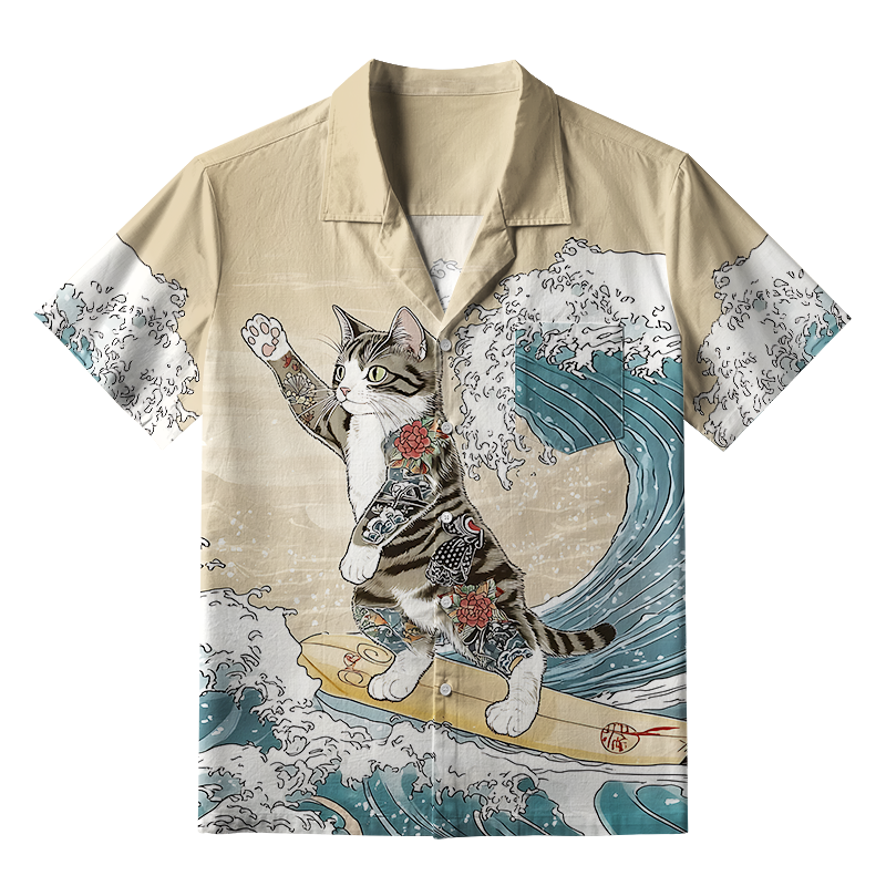 Tokyo-Lion Cat Surfing Aloha Hawaiian Shirt