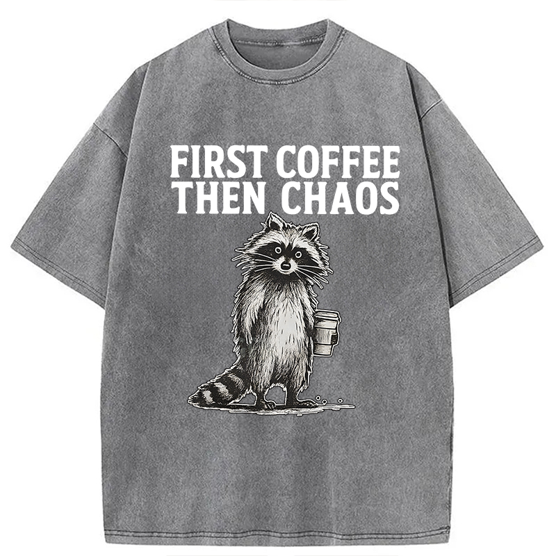 Tokyolion First Coffee Then Chaos Raccoon Washed T-Shirt-Tokyo-Lion