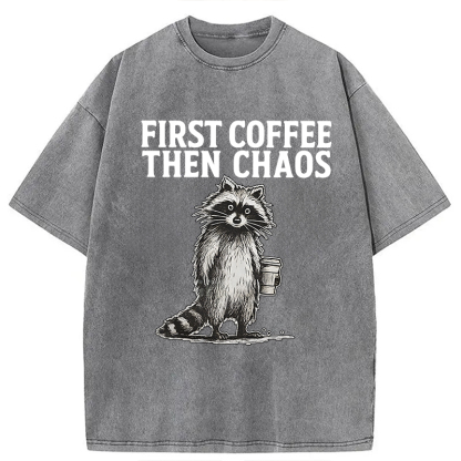 Tokyolion First Coffee Then Chaos Raccoon Washed T-Shirt-Tokyo-Lion