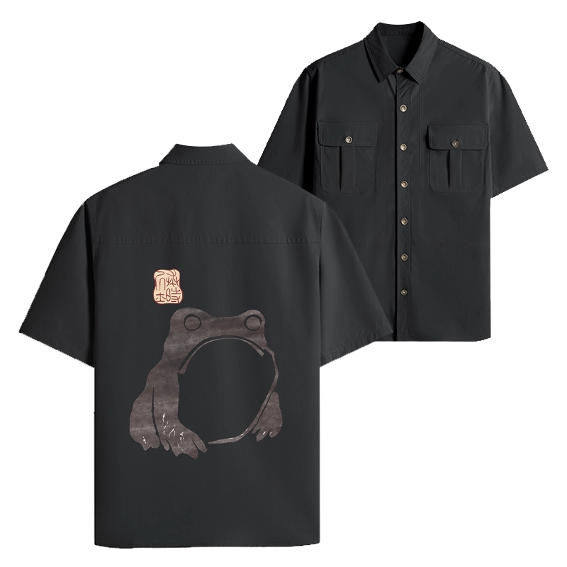 Tokyo-Lion Matsumoto Hoji Woodblock Print Frog Work Shirt-Tokyo-Lion